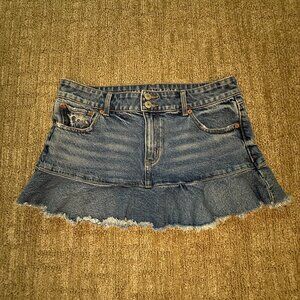 American Eagle Women's Denim Jean Mini Skirt Stretch Frayed Hem Distressed Sz 6